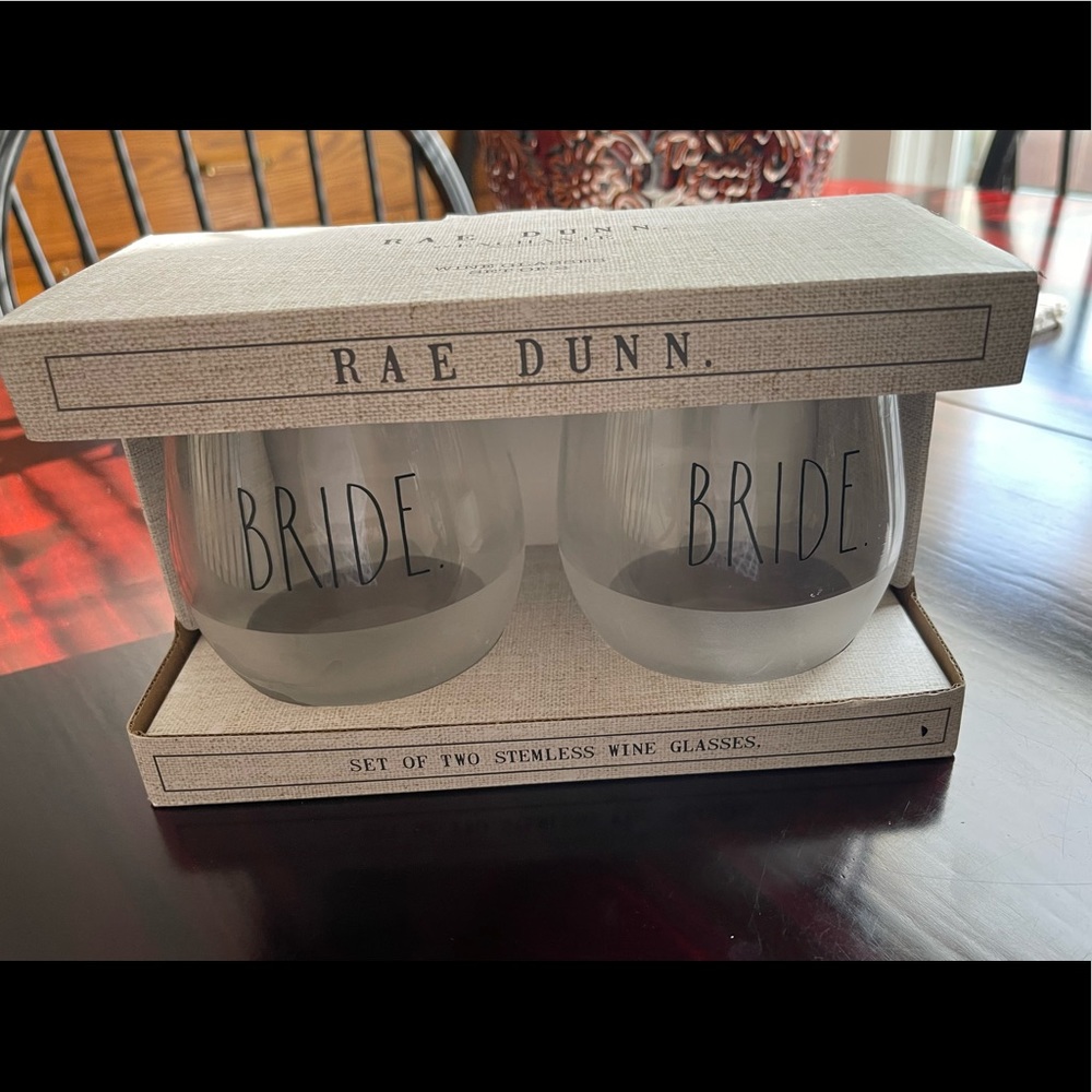 Rae Dunn By Enchante Set Of 2 Bride Stemless Wine Glasses